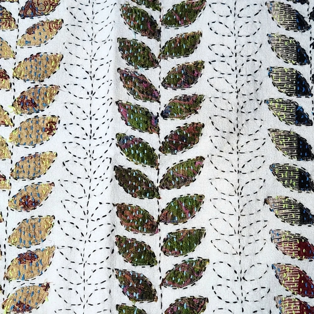 Handprint Pondicherri Kantha Leaf Pillow Covers – Set of 3 – Artisan Made India